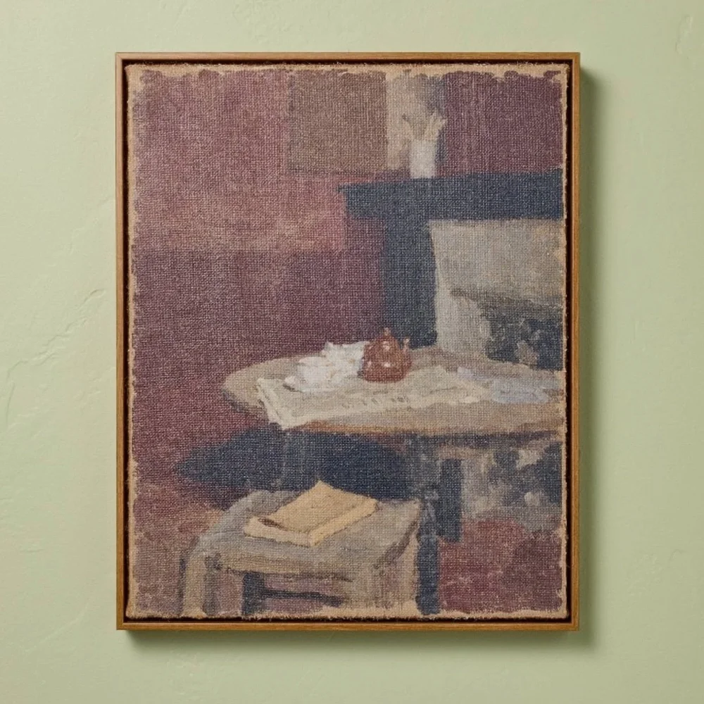 NEW Hearth & Hand Vertical Dining Still Life Framed Burlap Wall Art